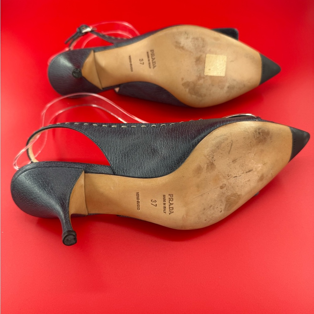 Prada Navy blue Slingback Heels with Buckle Detail - Picture 6 of 6